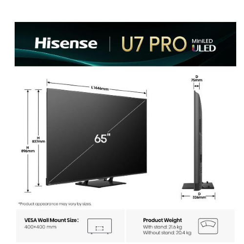 HISENSE 65 U7Q PRO MINILED 4K UHD SMART 165